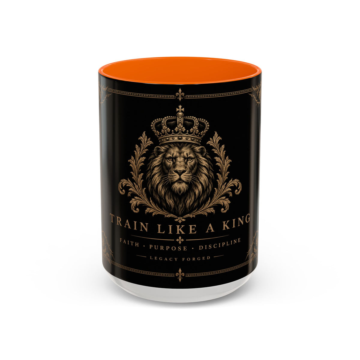 Train Like a King Coffee Mug — Lion Crown Motivational Black Tea Mug (11/15oz)