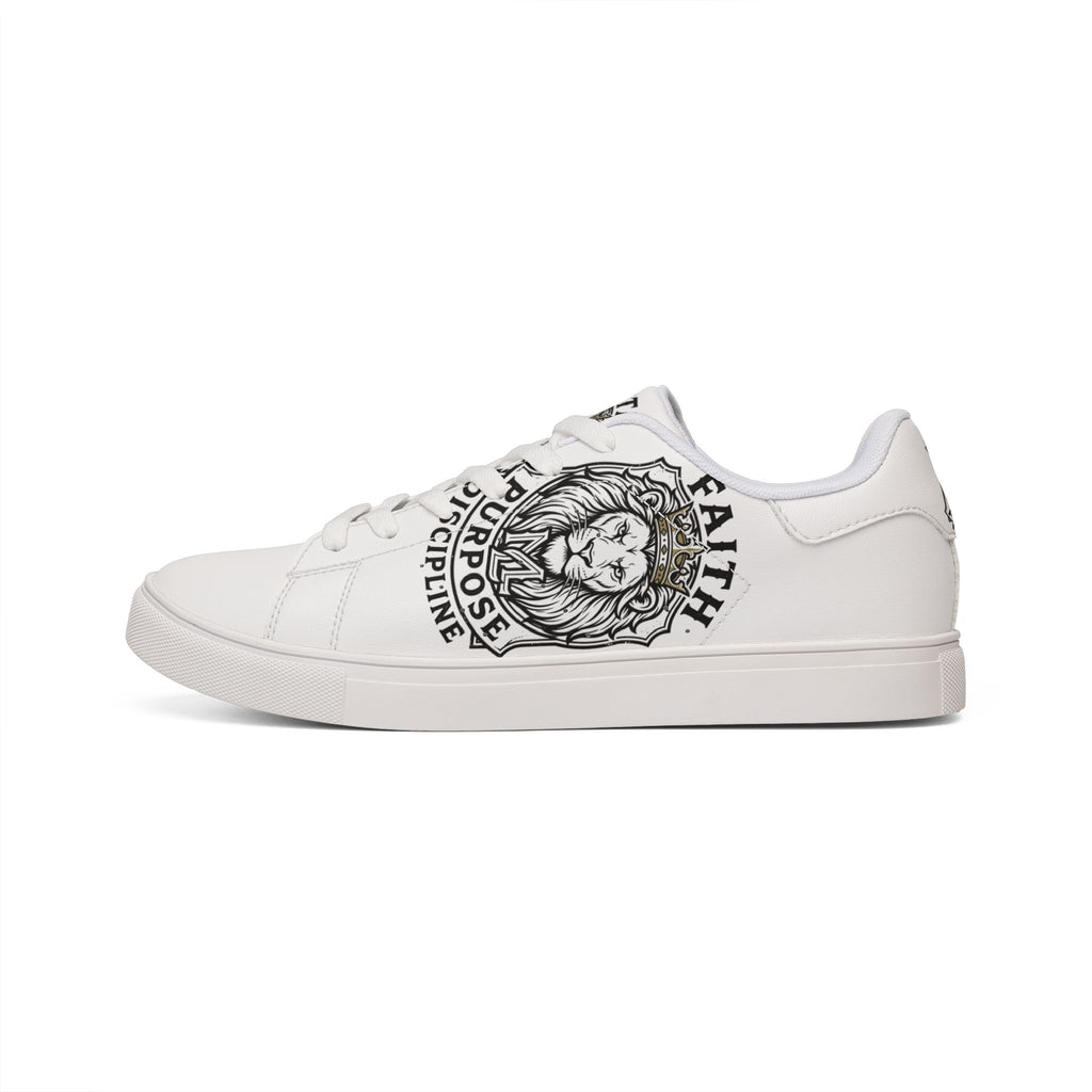 Men's Leather Sneakers — Lion Crest 'Faith, Purpose, Discipline' Low-Top