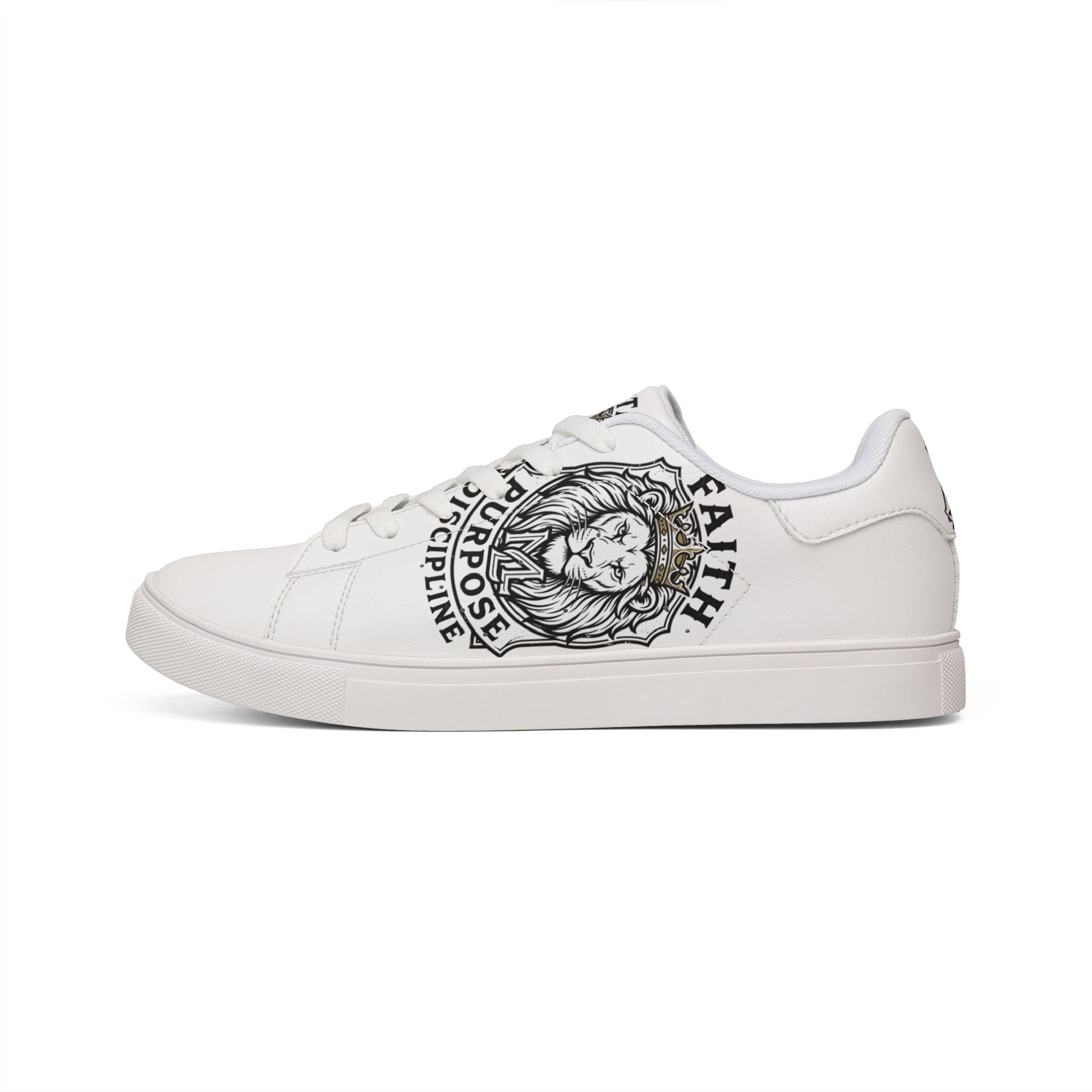 Men's Leather Sneakers — Lion Crest 'Faith, Purpose, Discipline' Low-Top