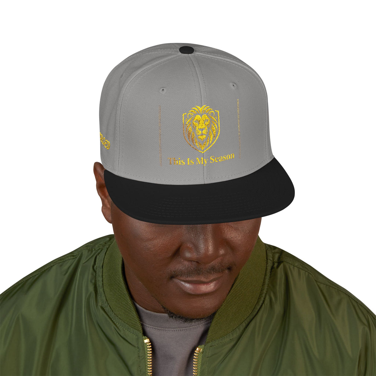 Gold Embroidered Crest Snapback Hat – Vintage Shield Logo Cap
