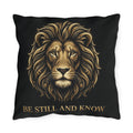 Be Still and Know Lion Outdoor Pillow — Inspirational Garden Cushion