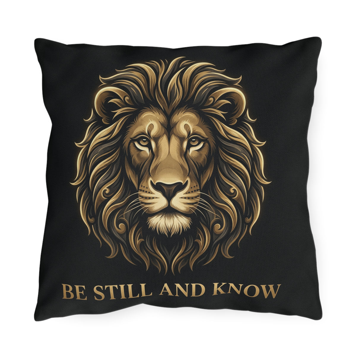 Be Still and Know Lion Outdoor Pillow — Inspirational Garden Cushion