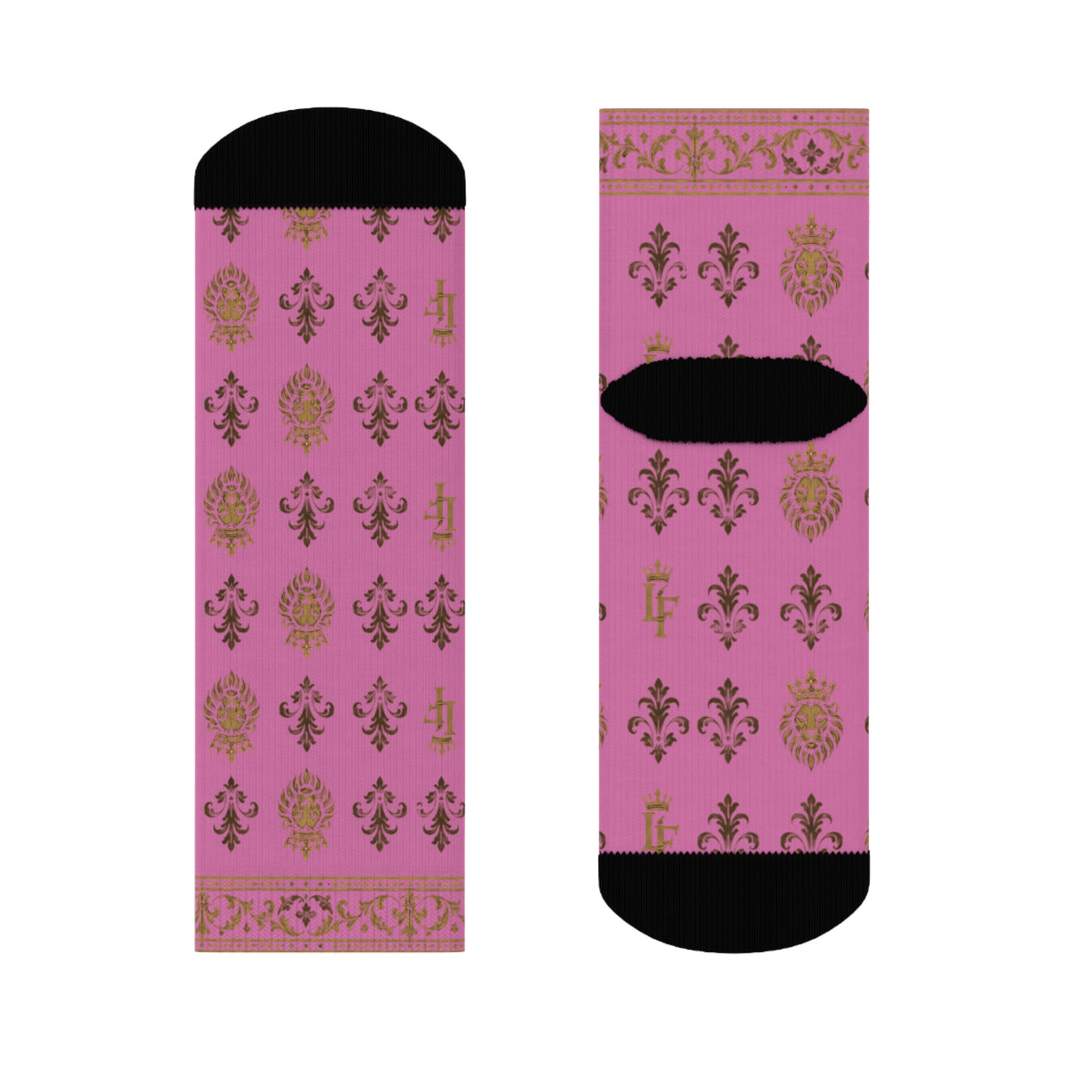Lion of Judah Legacy Crew Socks — Vintage Pink Damask with Gold Accents LegacyForged™