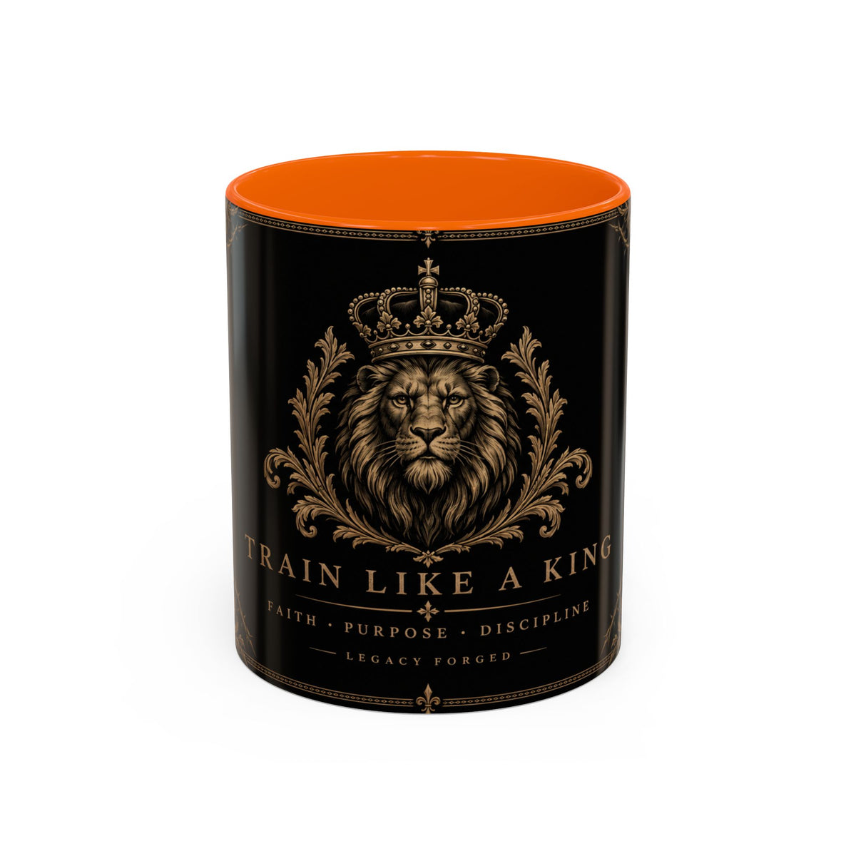 Train Like a King Coffee Mug — Lion Crown Motivational Black Tea Mug (11/15oz)