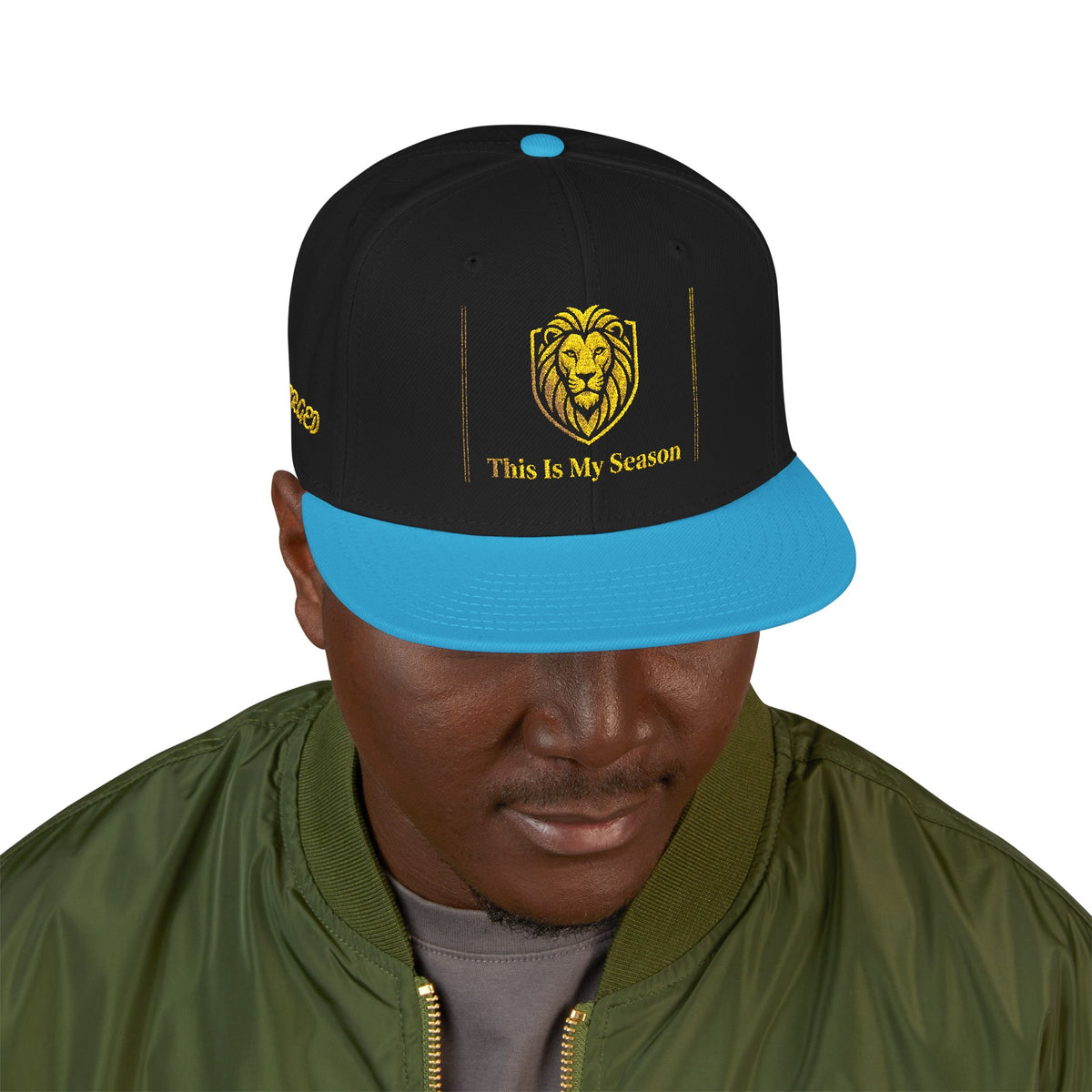 Gold Embroidered Crest Snapback Hat – Vintage Shield Logo Cap