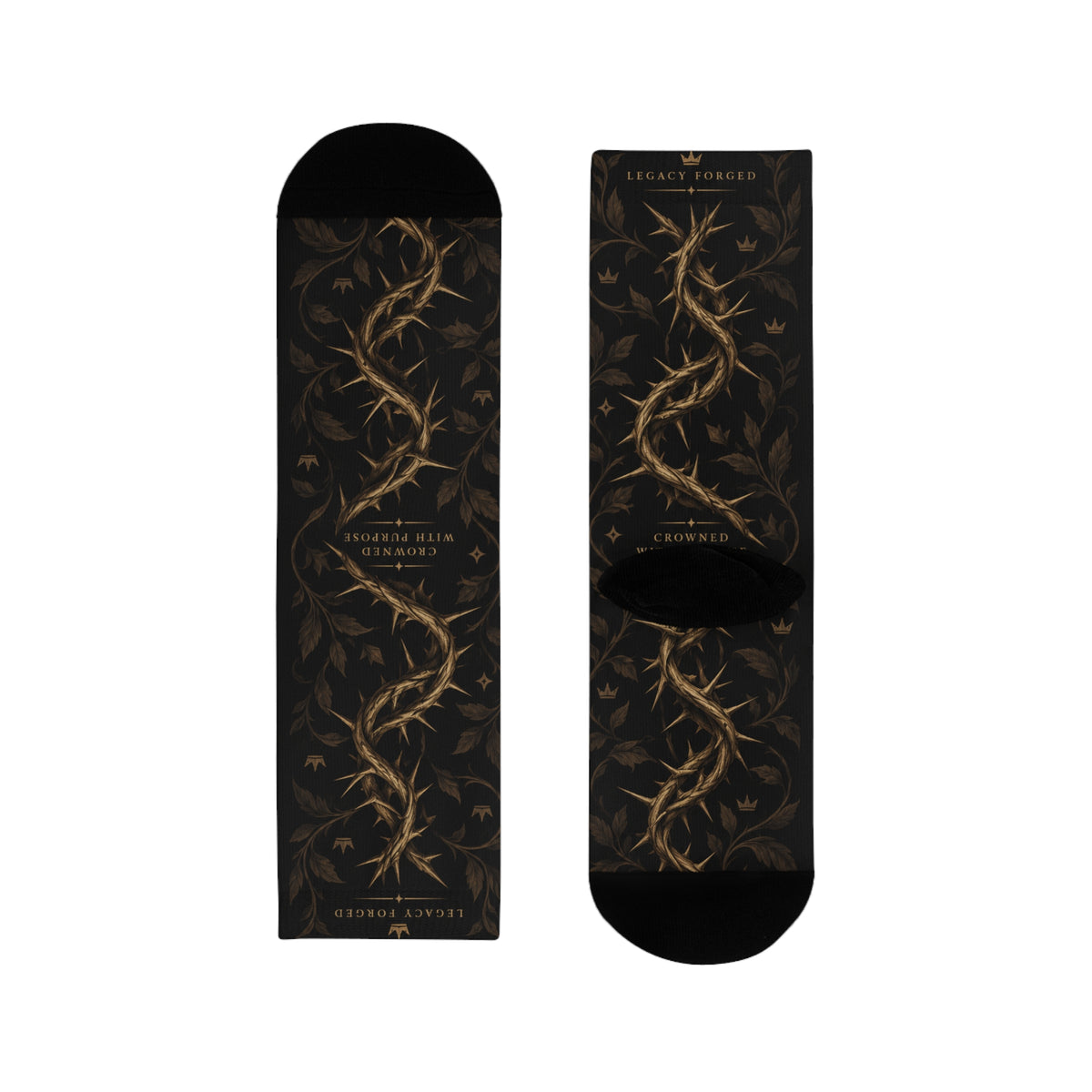 Thorn Vine Crew Socks — Gothic Botanical Sublimation Socks LegacyForged™