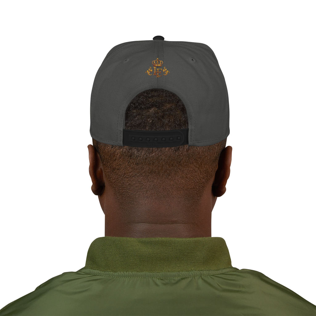Gold Embroidered Crest Snapback Hat – Vintage Shield Logo Cap