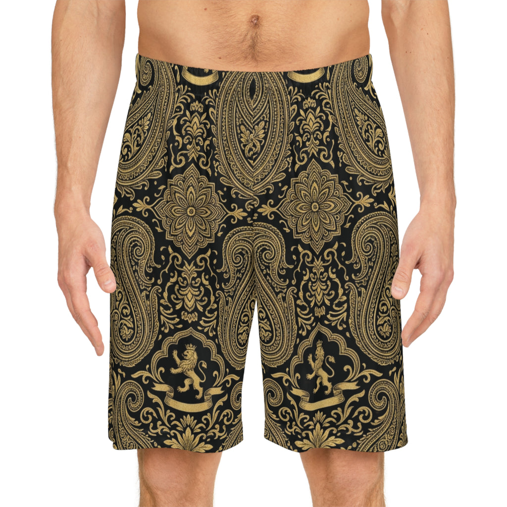 Gold Paisley Basketball Shorts — All-Over Print Athletic Streetwear