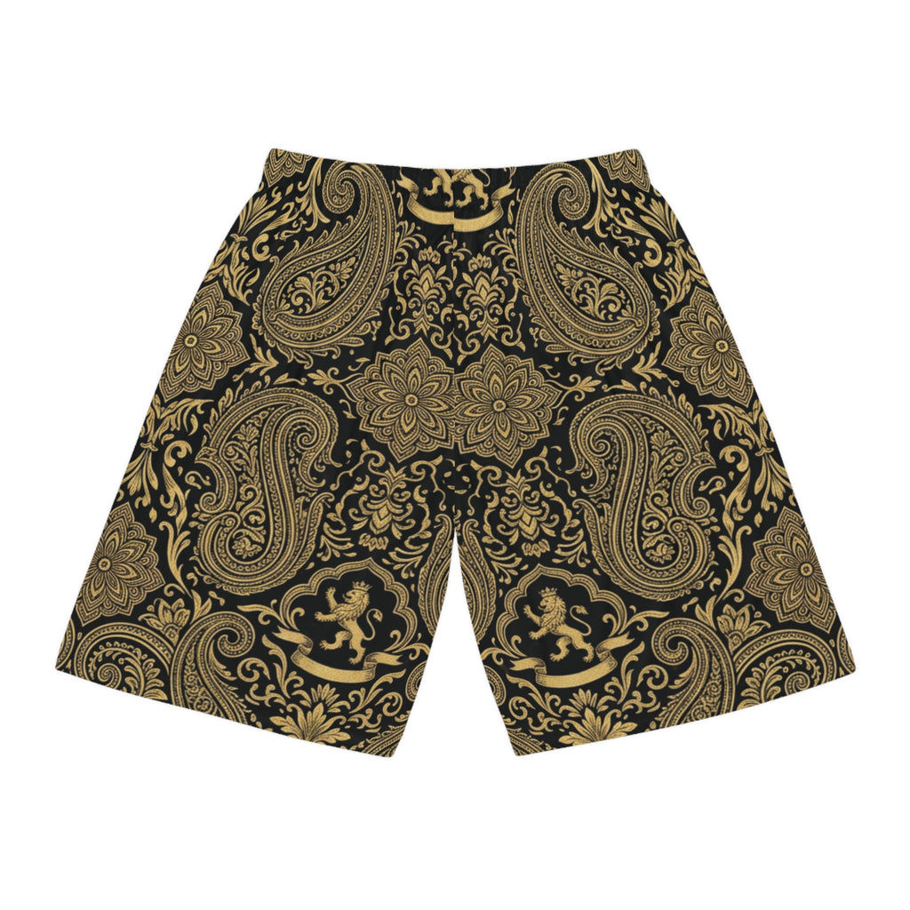 Gold Paisley Basketball Shorts — All-Over Print Athletic Streetwear