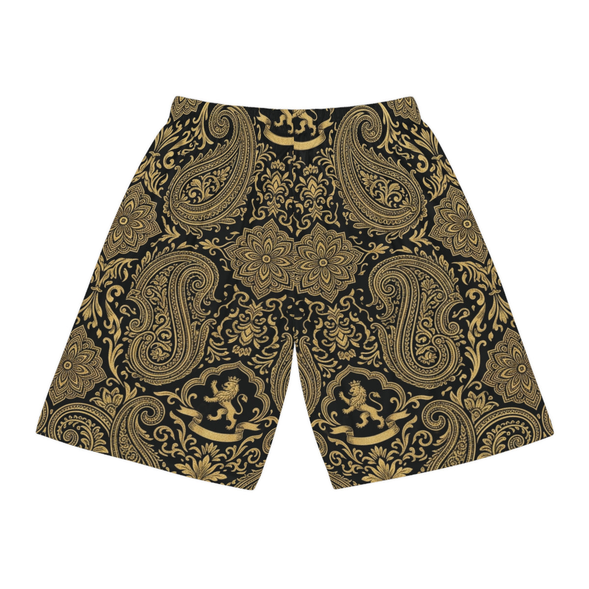 Gold Paisley Basketball Shorts — All-Over Print Athletic Streetwear