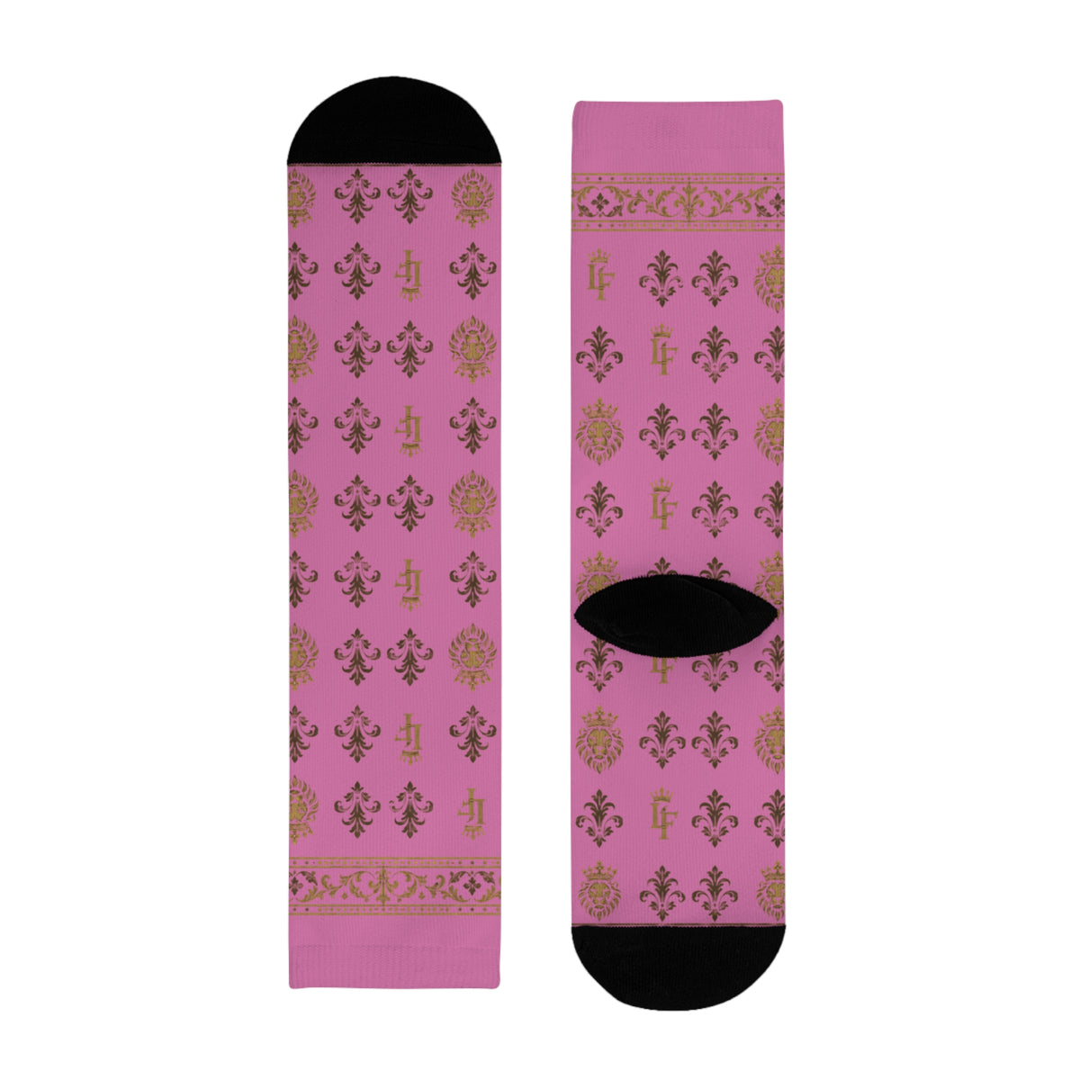 Pink Gold Damask Crew Socks — Floral Vintage Pattern Sublimation LegacyForged™