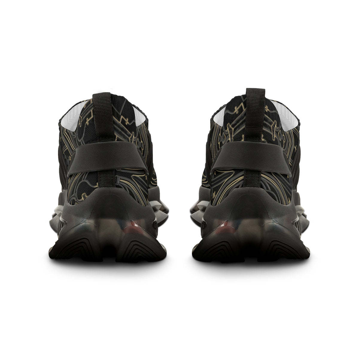 Men’s Athletic Sneakers — Black Gothic Sword Pattern Mesh Trainers