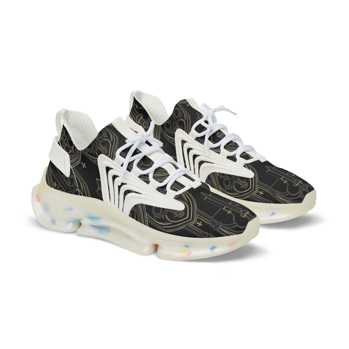 Men’s Athletic Sneakers — Black Gothic Sword Pattern Mesh Trainers