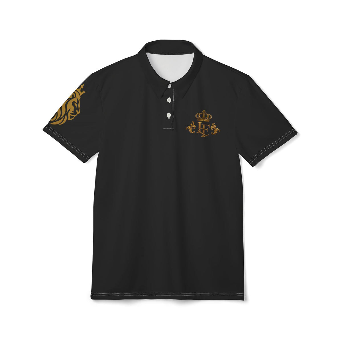 Crown Monogram Polo Shirt — Elegant Black & Gold Casual Polo LegacyForged™
