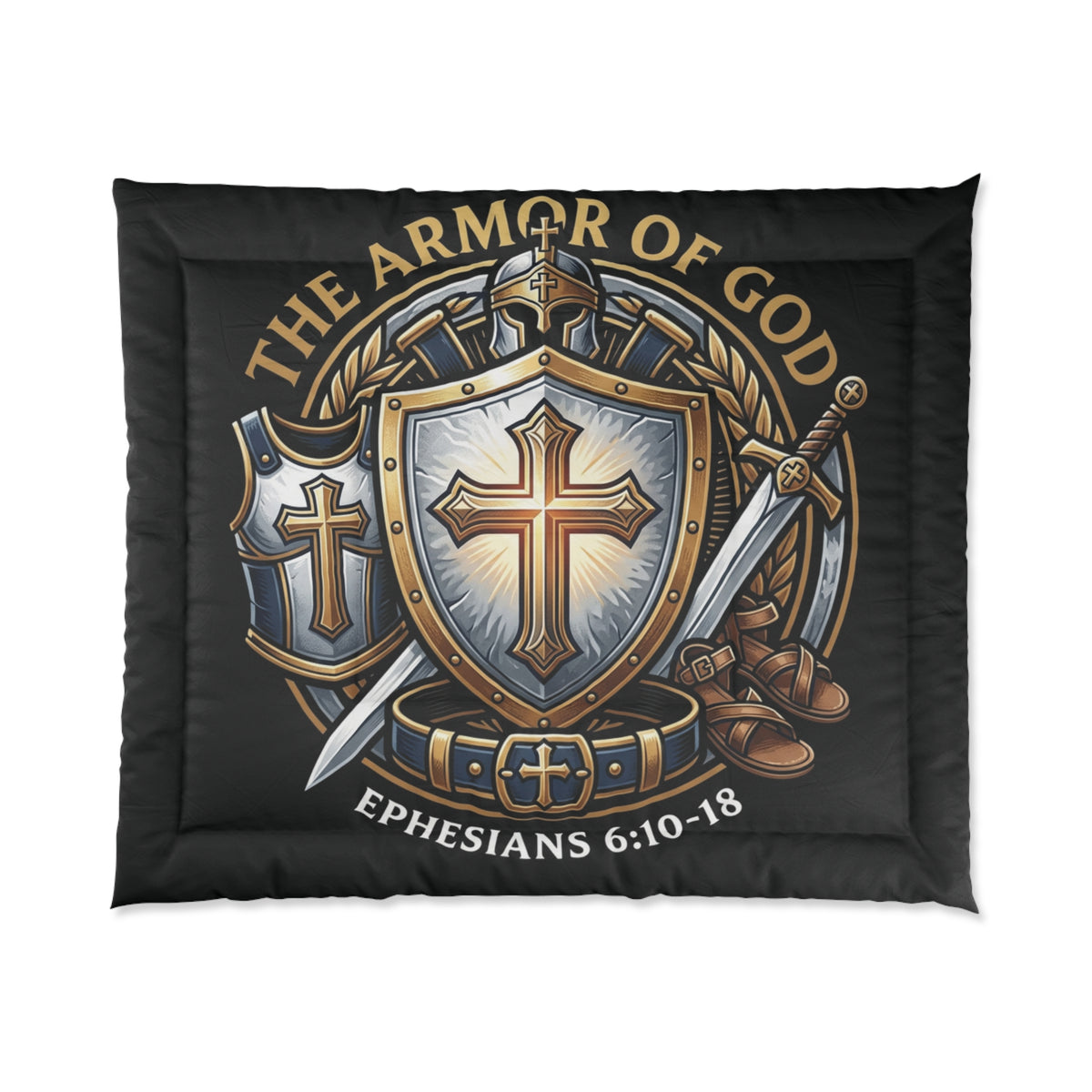 Armor of God Comforter — Christian Shield & Cross Bedding (Ephesians 6:10-18)