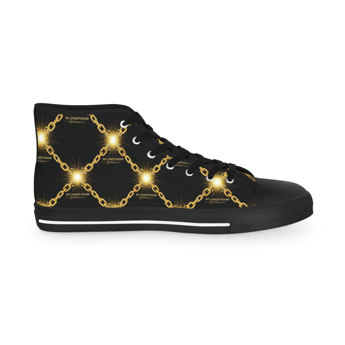 Gold Chain Pattern High Top Sneakers — Men's Black & Metallic Streetwear