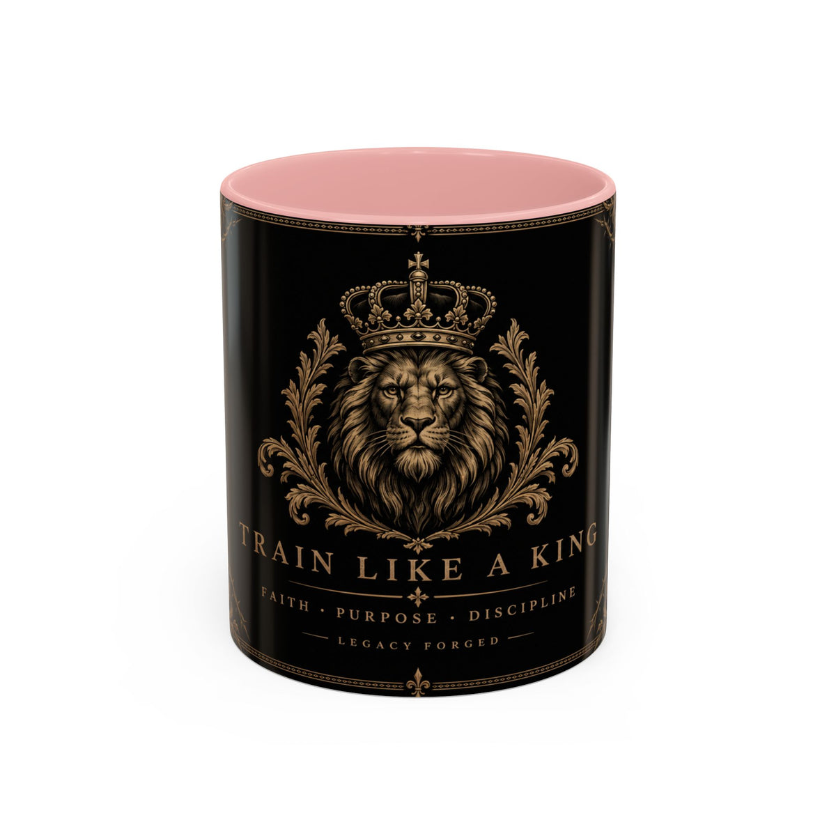 Train Like a King Coffee Mug — Lion Crown Motivational Black Tea Mug (11/15oz)