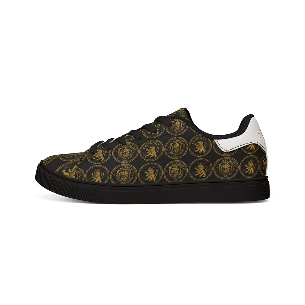 Low-Top Leather Sneakers — Vintage Medallion Patterned Men’s Casual Shoes