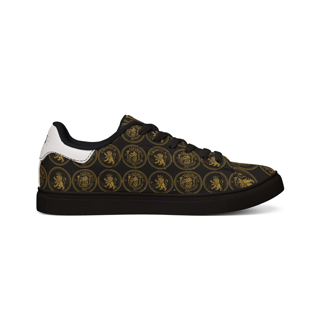 Low-Top Leather Sneakers — Vintage Medallion Patterned Men’s Casual Shoes