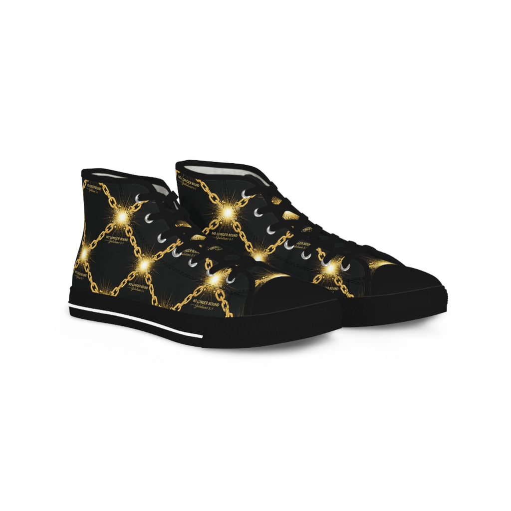 Gold Chain Pattern High Top Sneakers — Men's Black & Metallic Streetwear
