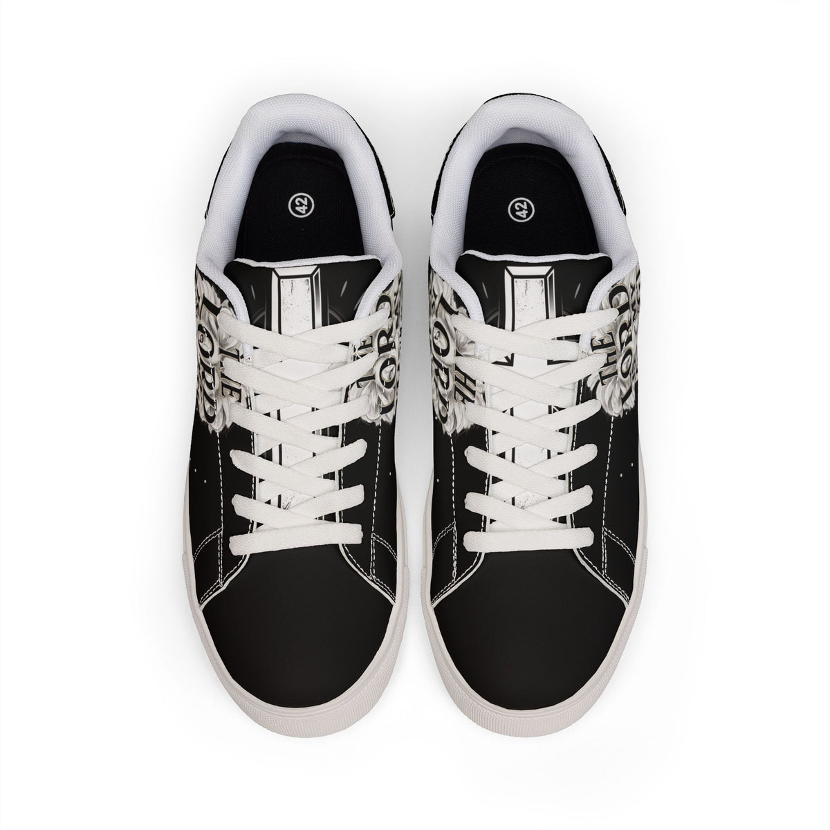 Men's Low-Top Leather Sneakers — "The Lord Is My Strength" Script Design