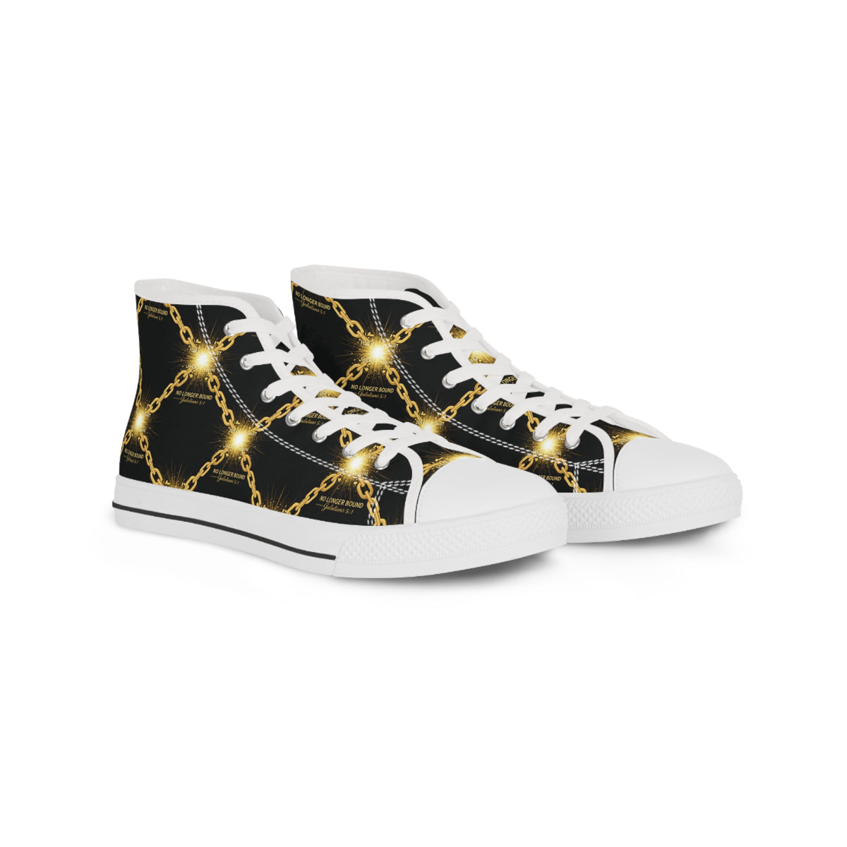 Gold Chain Pattern High Top Sneakers — Men's Black & Metallic Streetwear