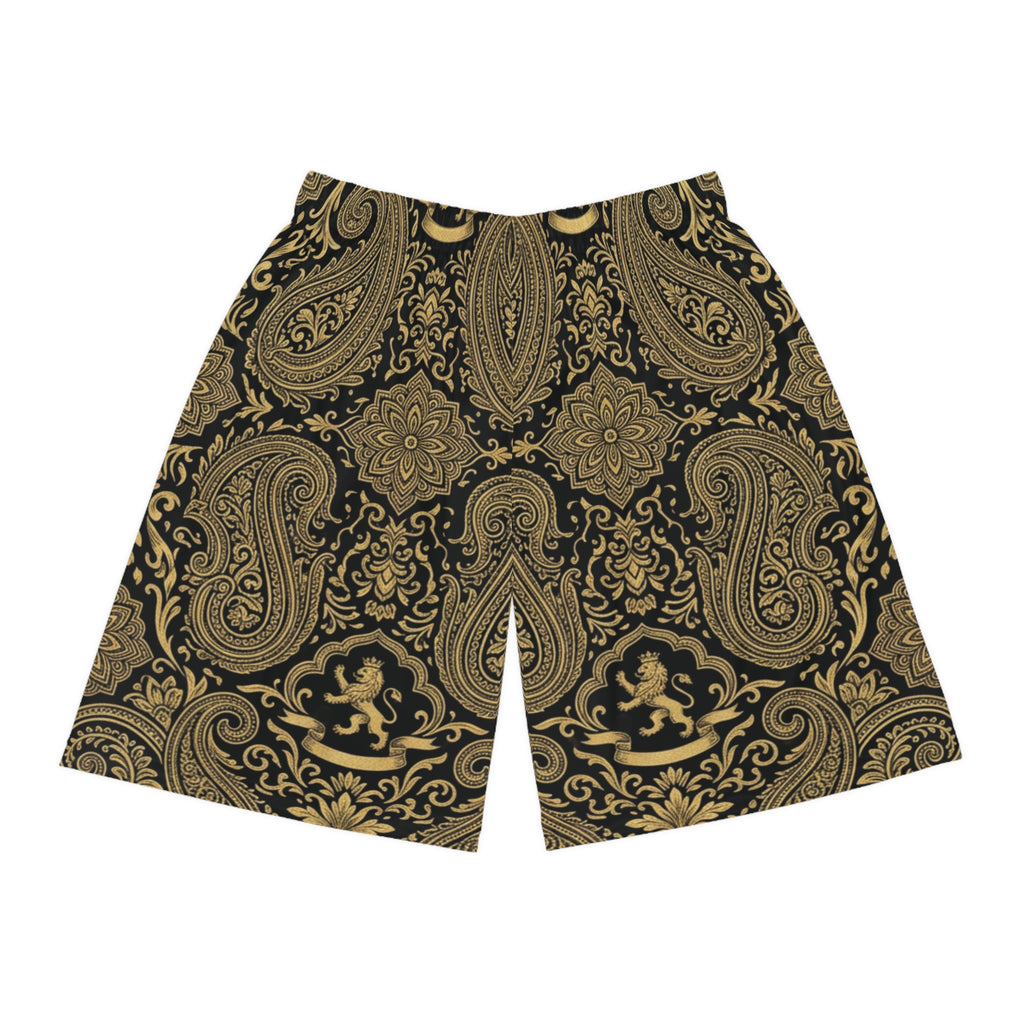 Gold Paisley Basketball Shorts — All-Over Print Athletic Streetwear