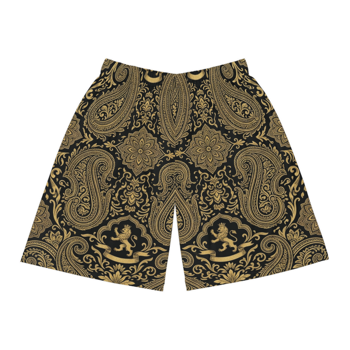 Gold Paisley Basketball Shorts — All-Over Print Athletic Streetwear