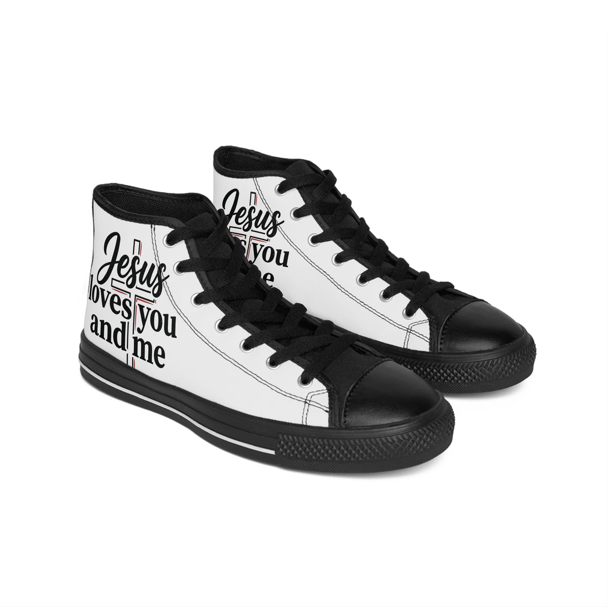 "Jesus Loves You and Me" High-Top Sneakers — Christian Faith Canvas Shoes
