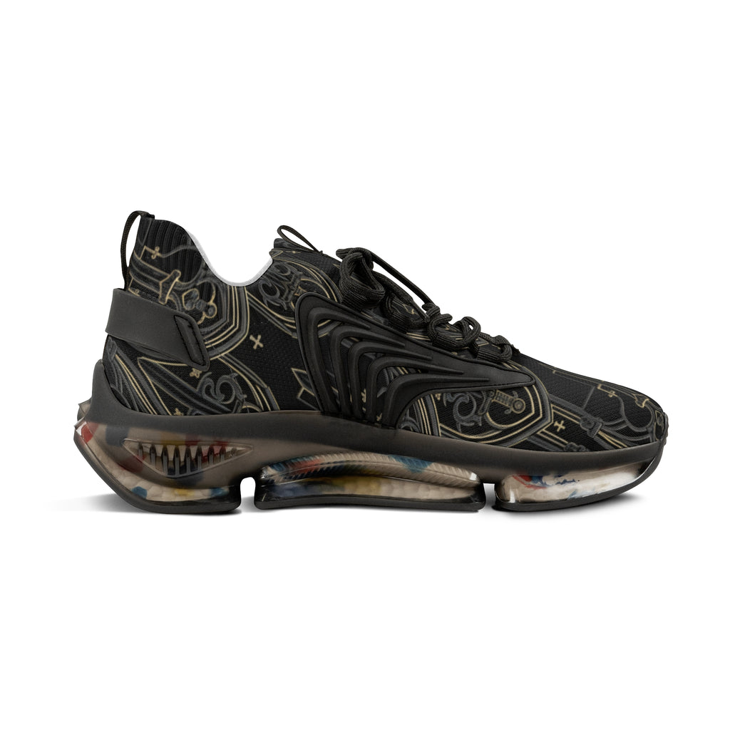 Men’s Athletic Sneakers — Black Gothic Sword Pattern Mesh Trainers