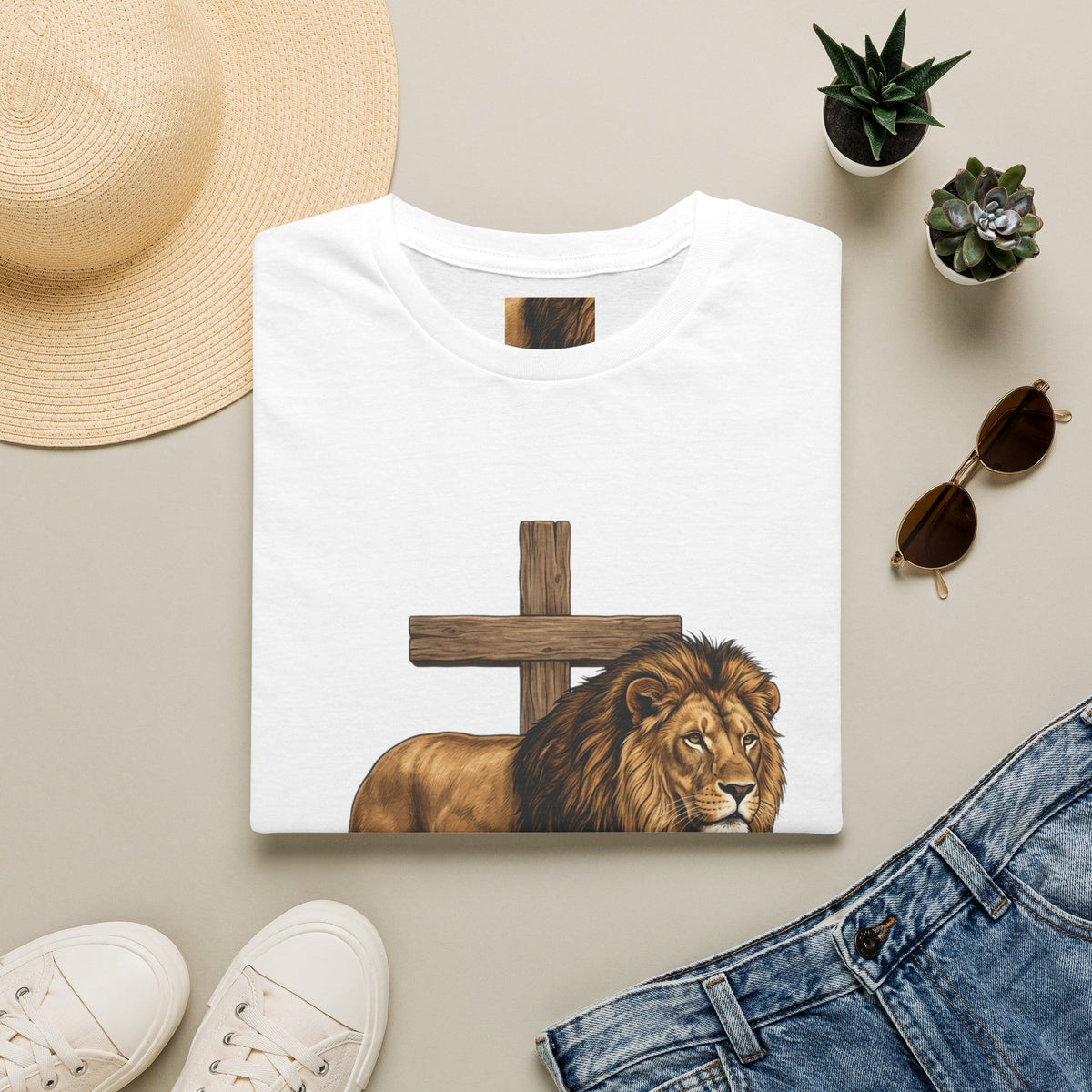 Lion and Cross T-Shirt — Christian Faith Graphic Tee