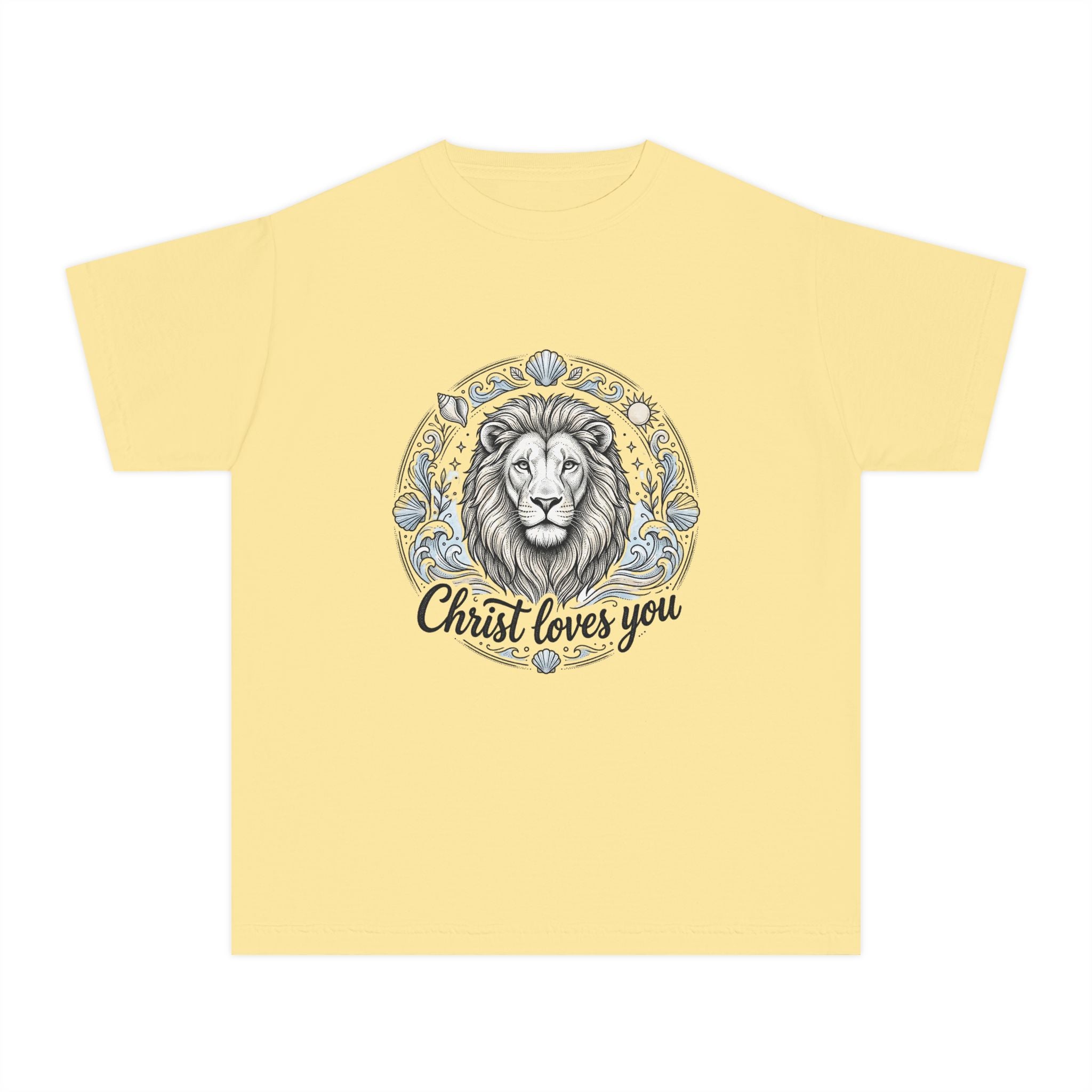 Youth Tee — 'Christ Loves You' Lion Graphic Christian T‑Shirt