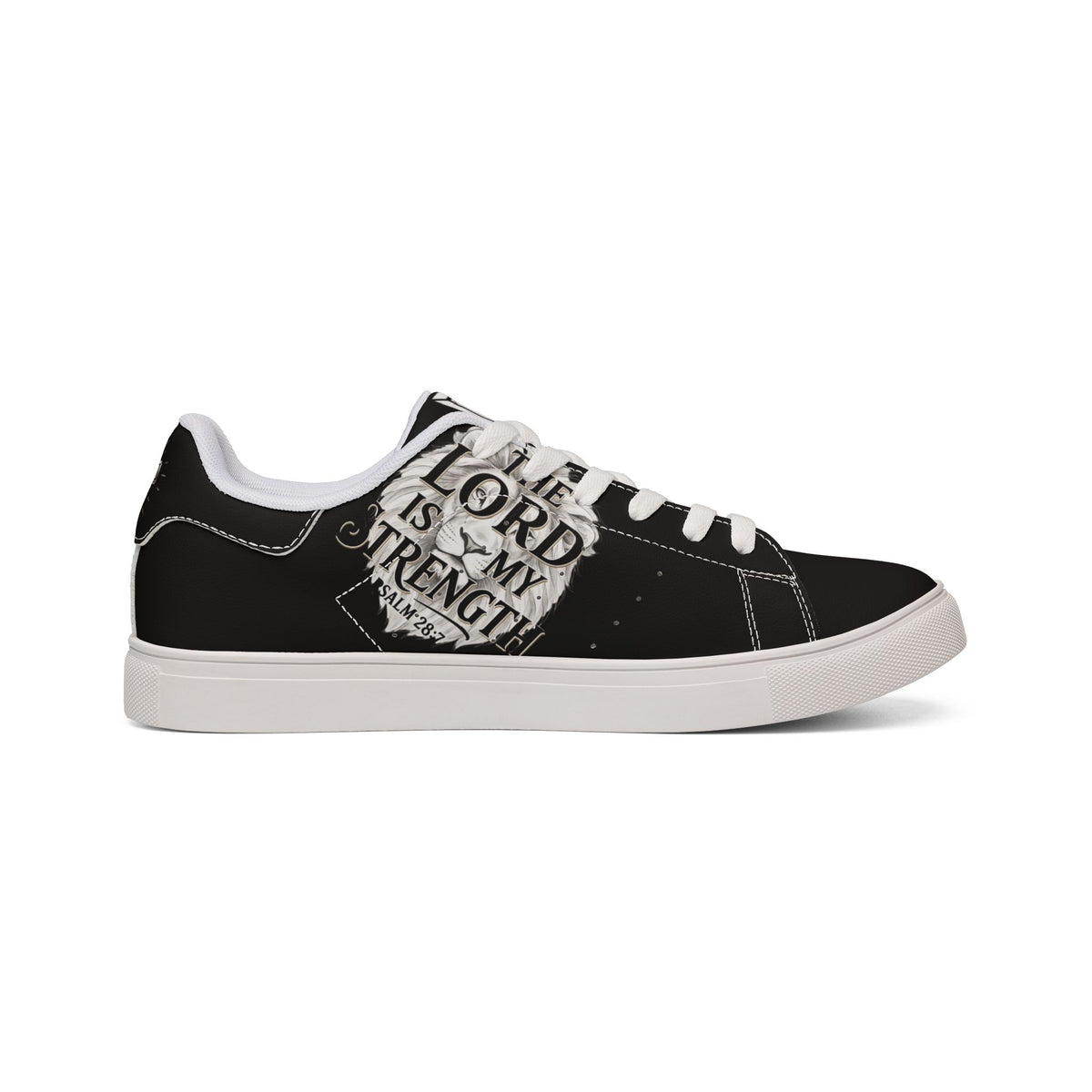 Men's Low-Top Leather Sneakers — "The Lord Is My Strength" Script Design