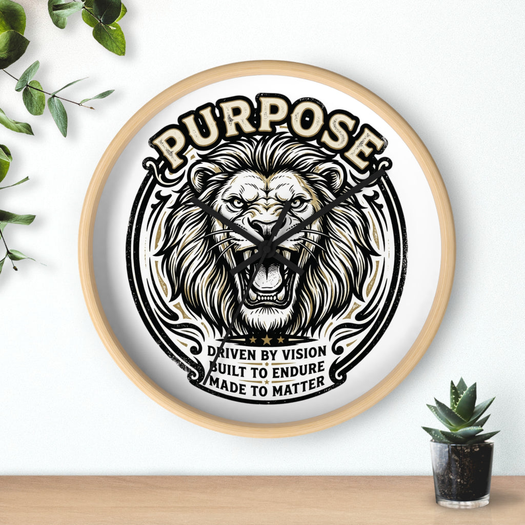Purpose Lion Wall Clock — Motivational Lion Design, "Purpose: Driven by Vision" Decorative Wall Clock