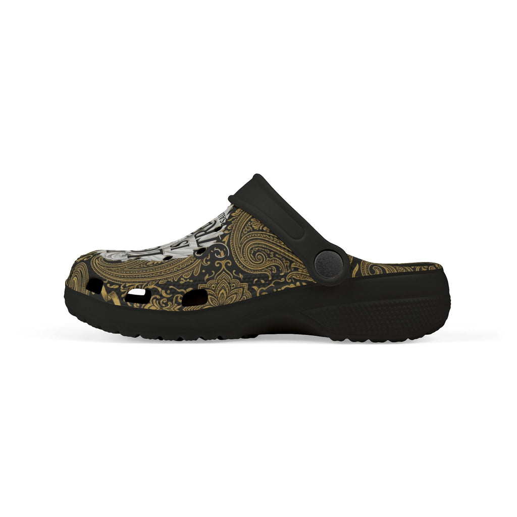 Kids Clogs - "The Lord Is My Strength" Brown Paisley Christian Foam Clogs