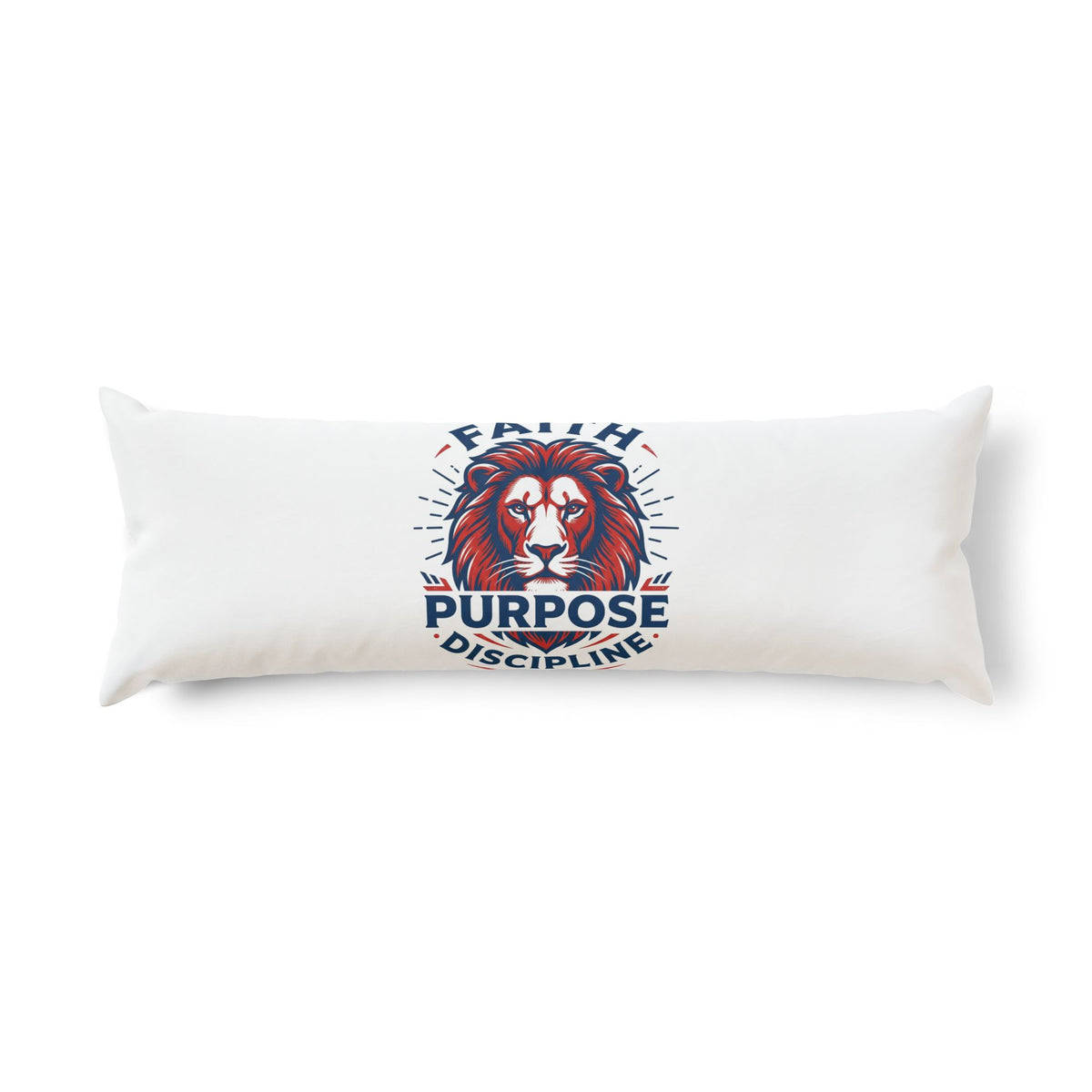 Lion Purpose Body Pillow — 'Faith Purpose Discipline' Inspirational Long Pillow