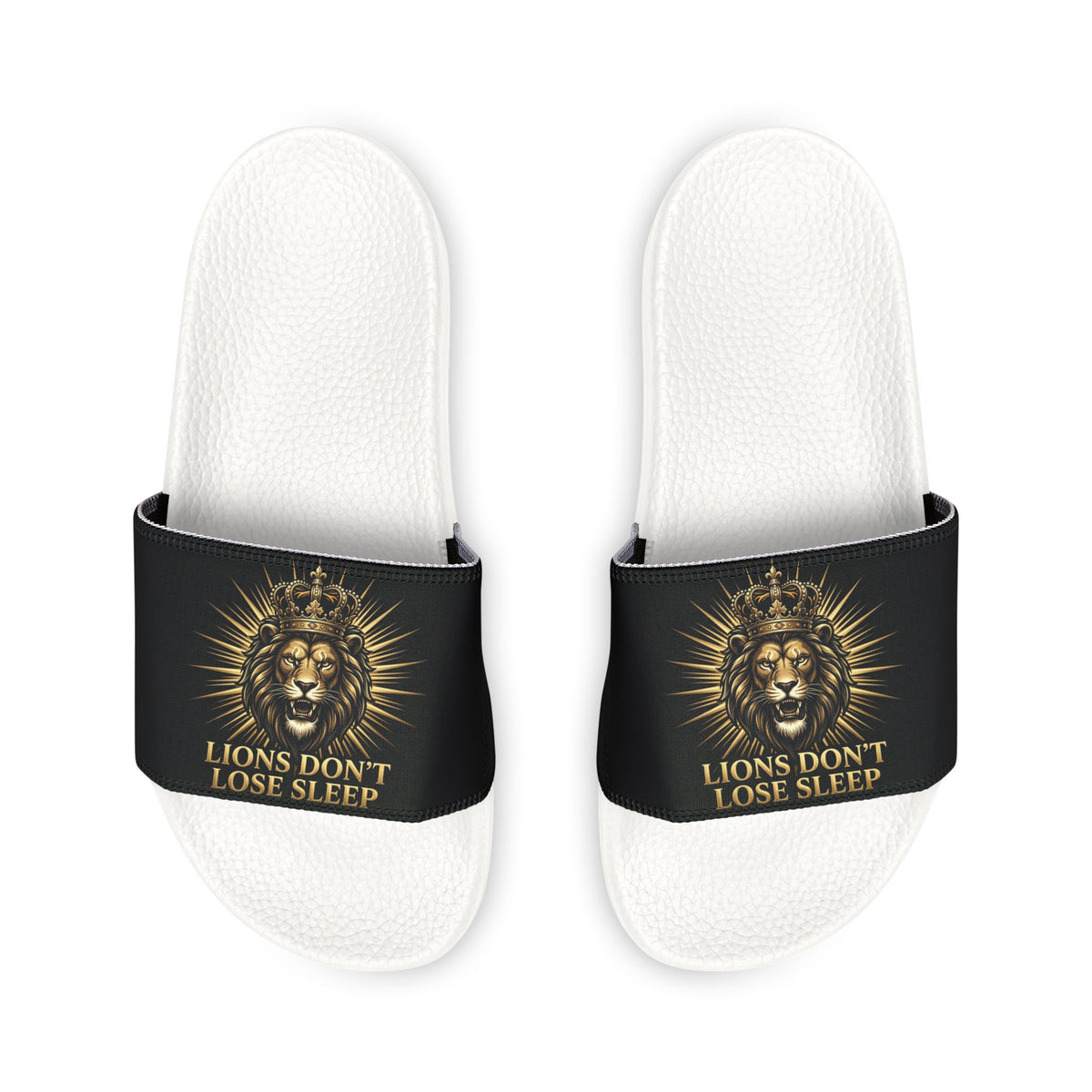 Lion Graphic Slide Sandals — "Lions Don't Lose Sleep" Removable Strap Slides