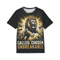 Men's Jersey — "Called. Chosen. Unbreakable." Lion Graphic Athletic Tee