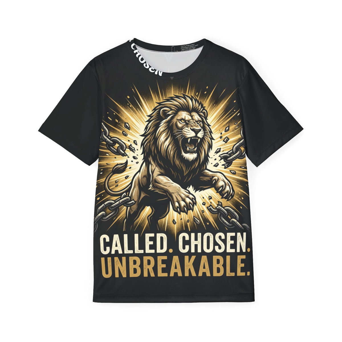 Men's Jersey — "Called. Chosen. Unbreakable." Lion Graphic Athletic Tee