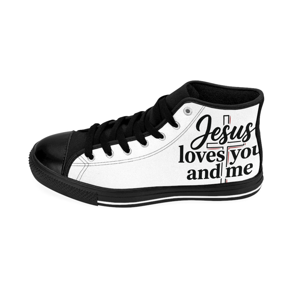 "Jesus Loves You and Me" High-Top Sneakers — Christian Faith Canvas Shoes