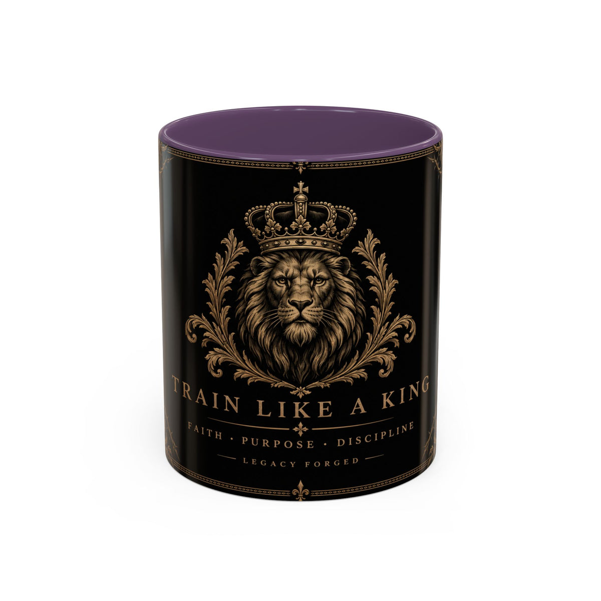 Train Like a King Coffee Mug — Lion Crown Motivational Black Tea Mug (11/15oz)