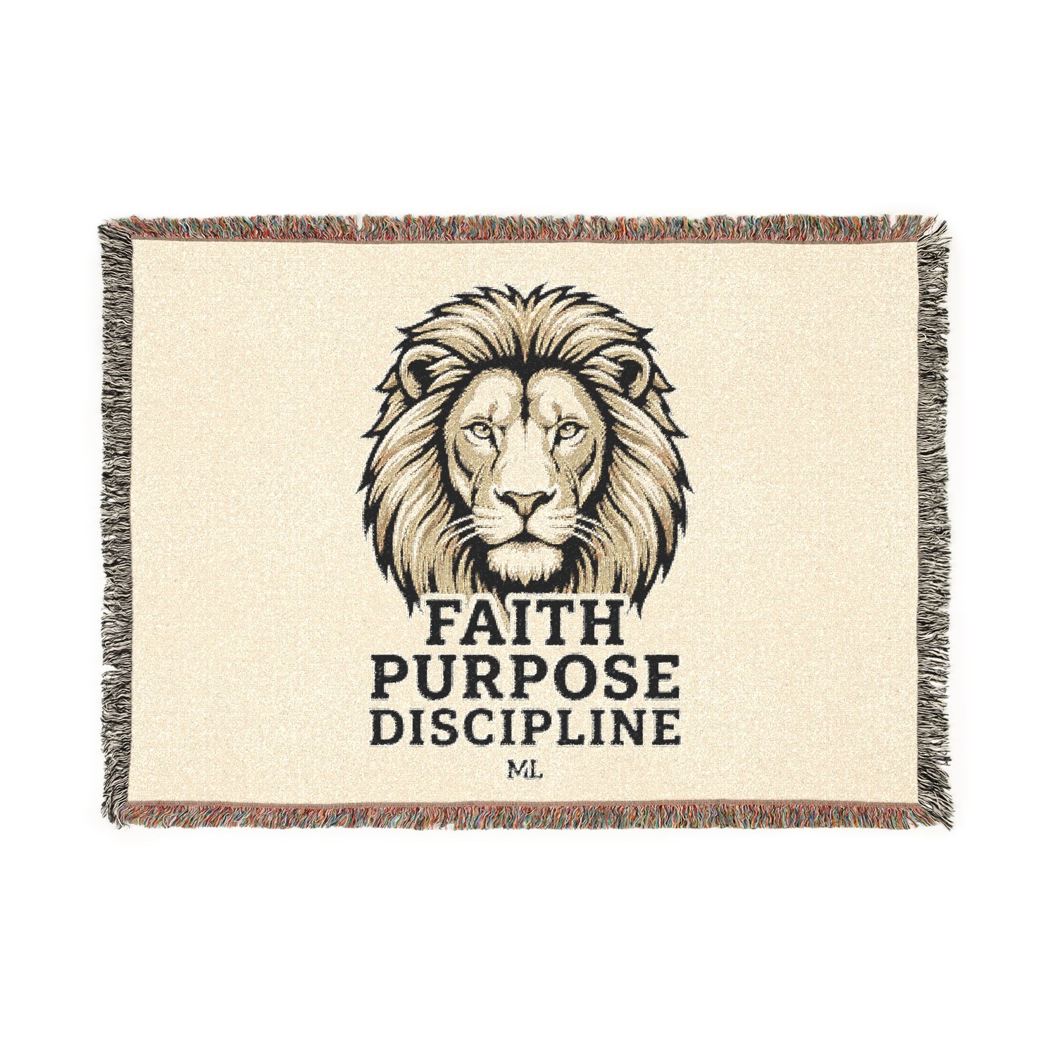 Faith Purpose Discipline Lion Woven Blanket — Inspirational Throw for Home & Church