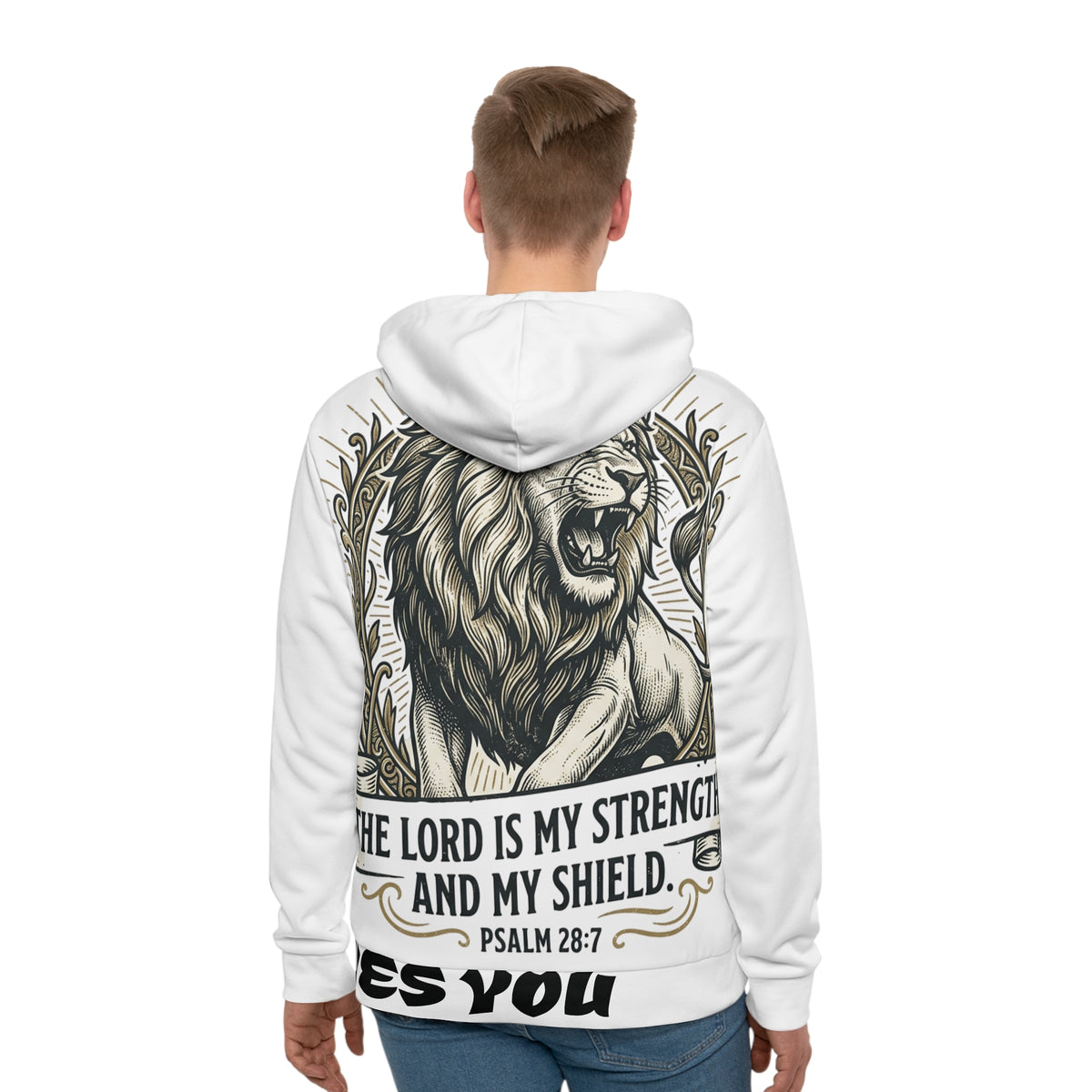 Christian Lion Hoodie — "The Lord Is My Strength and My Shield" (Psalm 28:7) LegacyForged™