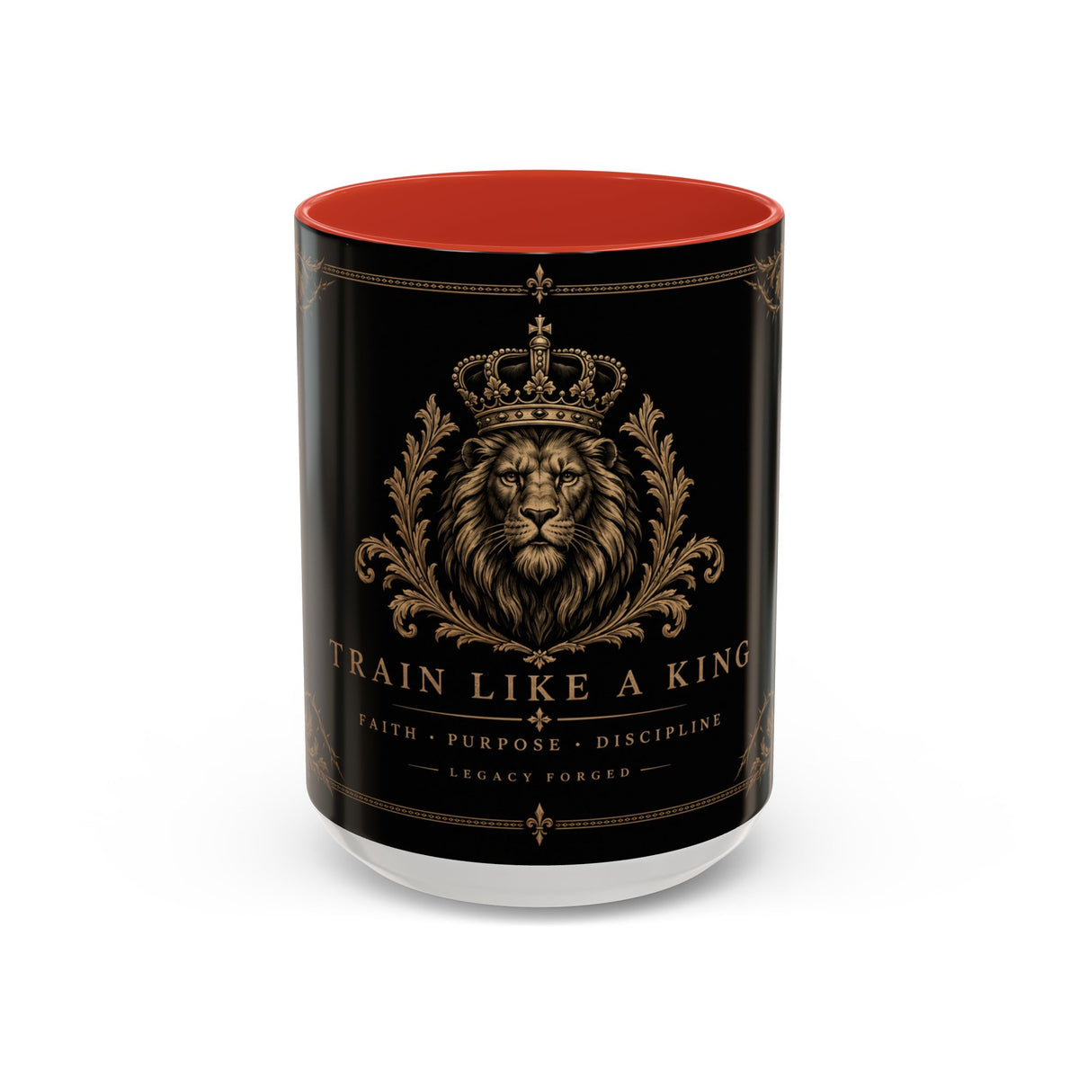 Train Like a King Coffee Mug — Lion Crown Motivational Black Tea Mug (11/15oz)