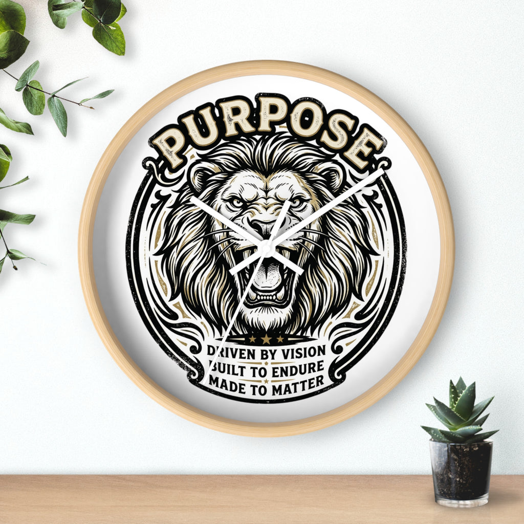Purpose Lion Wall Clock — Motivational Lion Design, "Purpose: Driven by Vision" Decorative Wall Clock