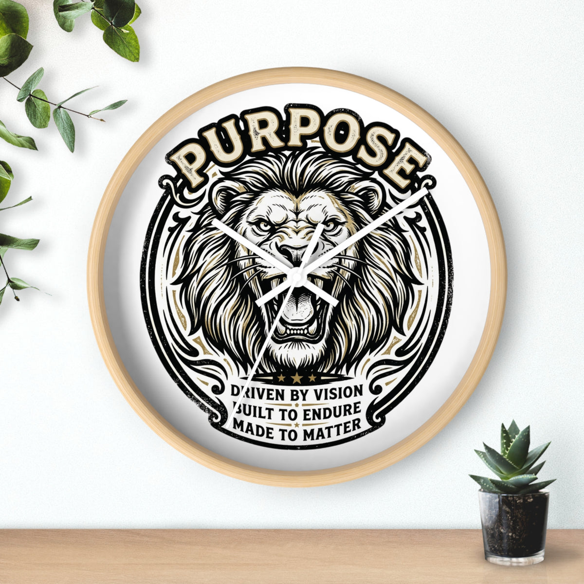 Purpose Lion Wall Clock — Motivational Lion Design, "Purpose: Driven by Vision" Decorative Wall Clock