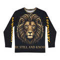 Men's Long Sleeve Lion Shirt – "Be Still and Know" Inspirational Graphic
