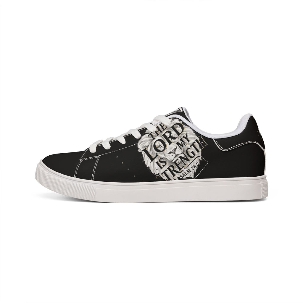 Men's Low-Top Leather Sneakers — "The Lord Is My Strength" Script Design