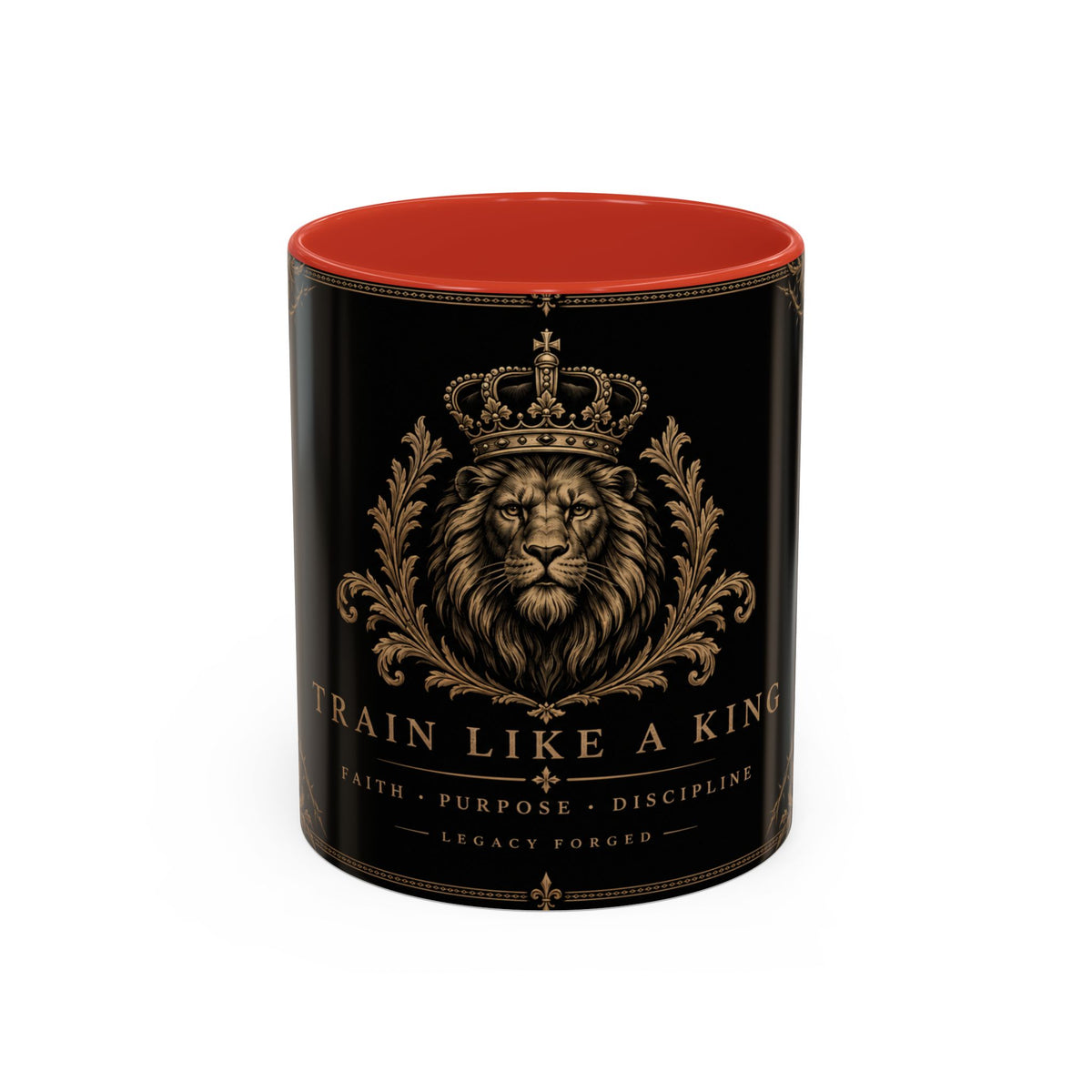 Train Like a King Coffee Mug — Lion Crown Motivational Black Tea Mug (11/15oz)