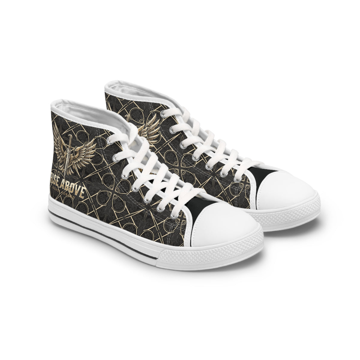 Women's High Top Sneakers — Vintage Winged Skull Pattern LegacyForged™